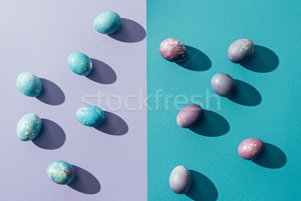 Foto stock: Topo · ver · tradicional · ovos · de · páscoa · azul · roxo