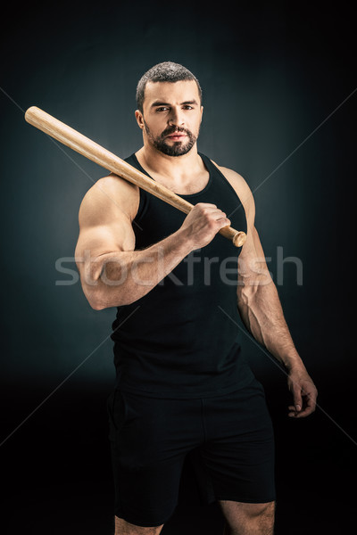 男子 棒球棒 肖像 英俊 孤立 黑色 商業照片 © LightFieldStudios