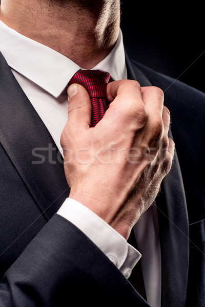 Stock photo: Businessman adjusting tie 
