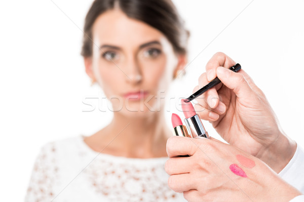 Buze perie focus selectiv make-up artist mâini Imagine de stoc © LightFieldStudios