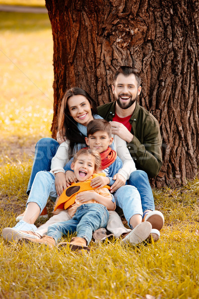 Stock foto: Familie · Sitzung · zusammen · Park · glückliche · Familie · zwei