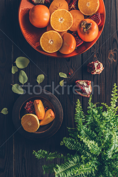 Foto stock: Topo · ver · cortar · laranjas · placas · verde