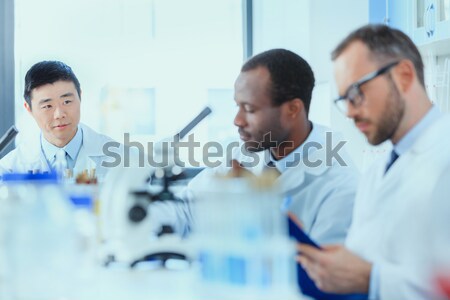 Tudósok készít kísérlet fiatal férfi női Stock fotó © LightFieldStudios
