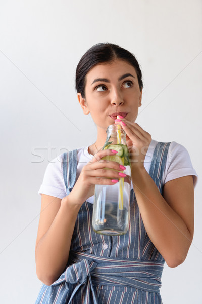 Nő iszik detoxikáló portré álomszerű másfelé néz Stock fotó © LightFieldStudios