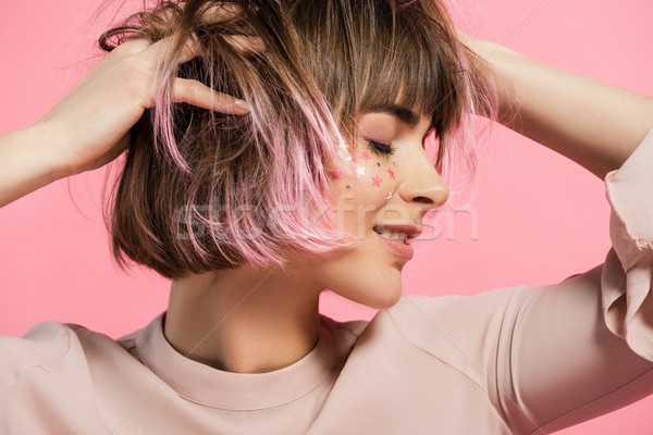 Nő buli smink rózsaszín haj fiatal Stock fotó © LightFieldStudios