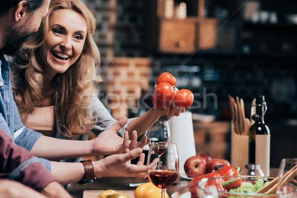 couple preparing dinner together Stock photo © LightFieldStudios