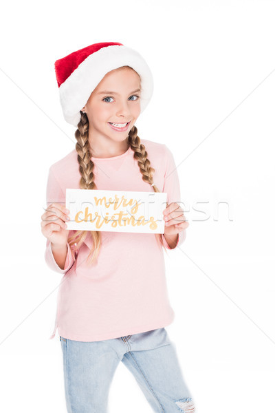 child with merry christmas card Stock photo © LightFieldStudios