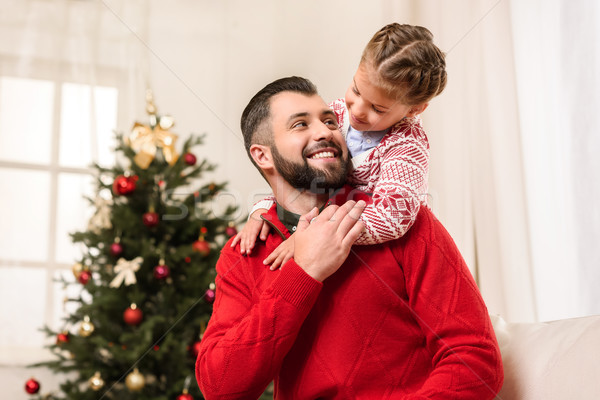 Stock photo: happy father and daughter at christmas