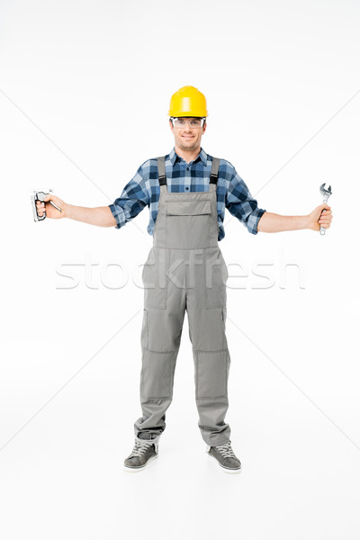 Professionelle Bauarbeiter männlich Helm Schutzbrille halten Stock foto © LightFieldStudios