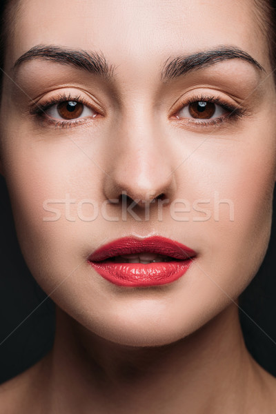 Stockfoto: Jonge · vrouw · rode · lippen · portret · jonge · mooie · vrouw · heldere