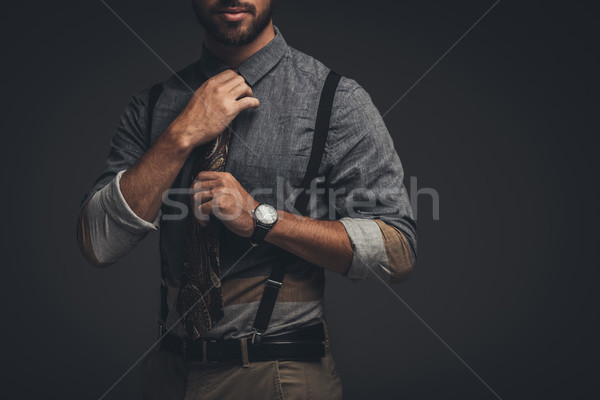 человека галстук выстрел молодые бородатый подтяжки Сток-фото © LightFieldStudios