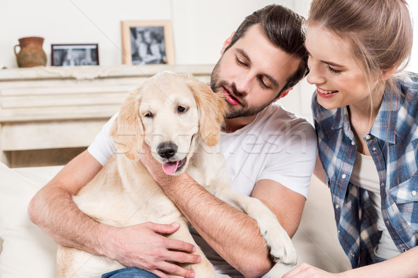 Young couple with puppy Stock photo © LightFieldStudios