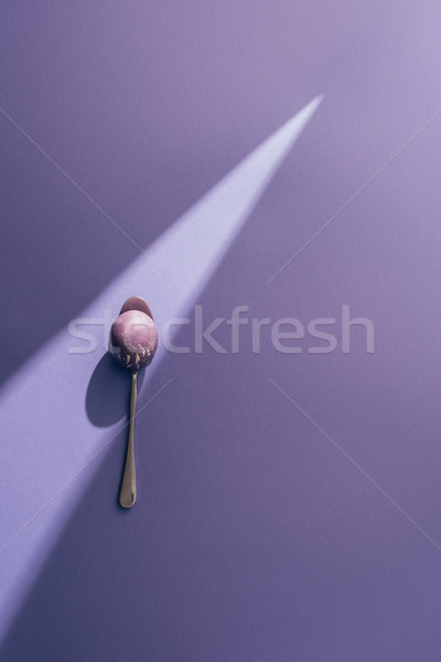 Easter painted egg in spoon on purple background with sunbeam Stock photo © LightFieldStudios