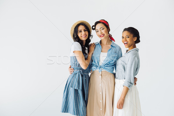 Multicultural mulheres retro roupa retrato belo Foto stock © LightFieldStudios