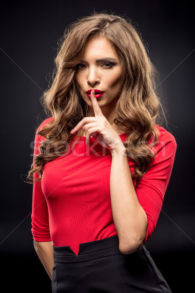 Femme silence brunette cheveux bouclés [[stock_photo]] © LightFieldStudios