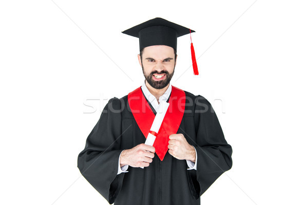 Stockfoto: Boos · bebaarde · jonge · man · afstuderen · hoed
