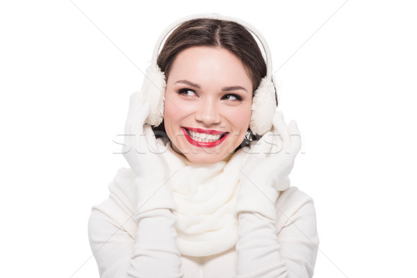 Mujer labios rojos retrato jóvenes mujer sonriente bufanda Foto stock © LightFieldStudios