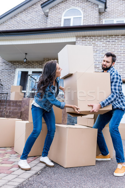 Foto stock: Pareja · movimiento · hermosa · cajas · junto