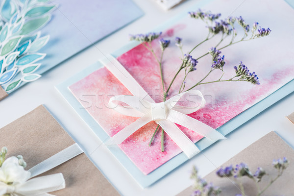 Stock foto: Sammlung · Einladungen · isoliert · weiß · Hochzeitseinladung · floral