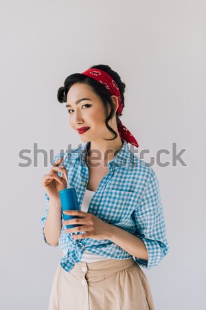 Sensueel asian vrouw boeket bloemen portret Stockfoto © LightFieldStudios