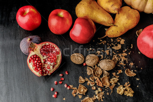 Stock fotó: Egészséges · étkezés · egészséges · őszi · gyümölcsök · fa · asztal · fa