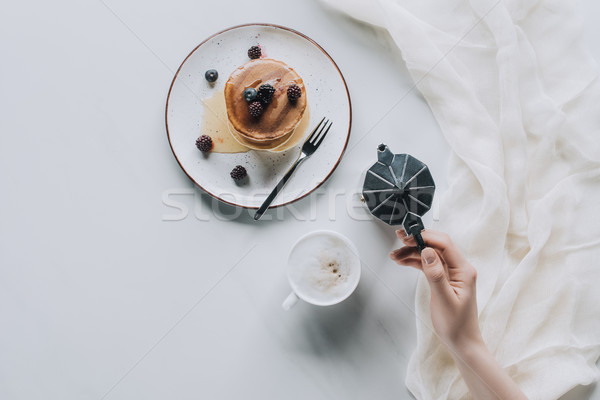 Stockfoto: Top · persoon · koffiezetapparaat · eten