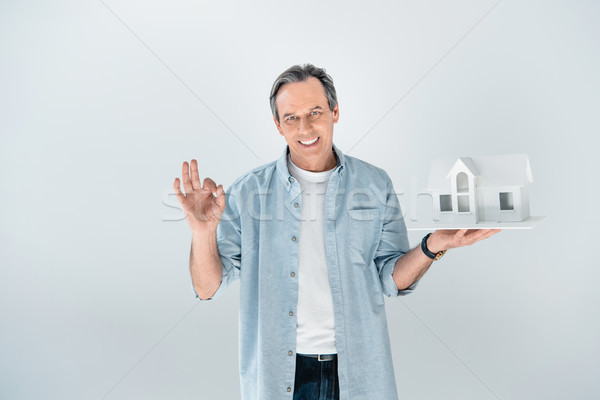 Foto stock: Retrato · sorridente · homem · maduro · casa · modelo