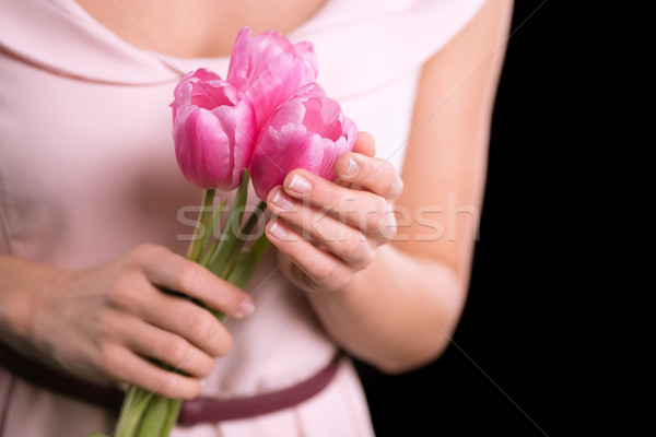 Foto d'archivio: Primo · piano · view · donna · bella · rosa