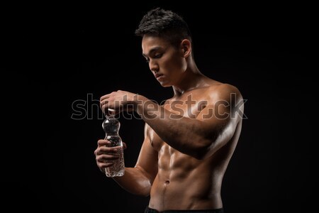 Сток-фото: рубашки · спортсмен · питьевая · вода · мышечный · изолированный · черный