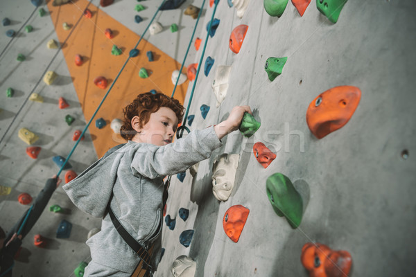 Little boy climbing wall at gym Stock photo © LightFieldStudios