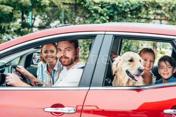 Foto d'archivio: Famiglia · auto · felice · giovani · cane