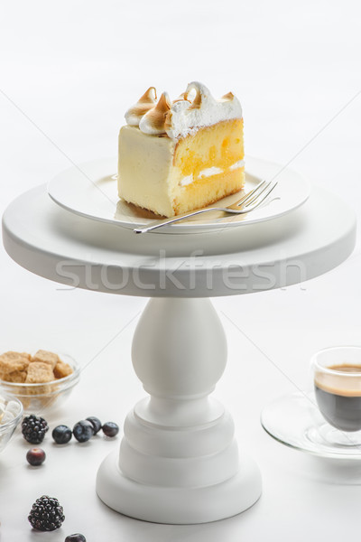 piece of pie with fork on white cake stand Stock photo © LightFieldStudios