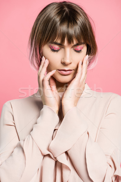 woman with trendy makeup and pink hair Stock photo © LightFieldStudios