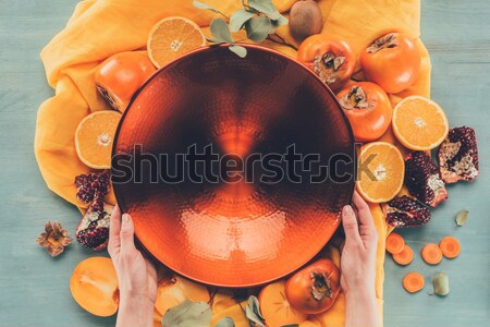 Foto stock: Topo · ver · grande · vermelho · prato · frutas