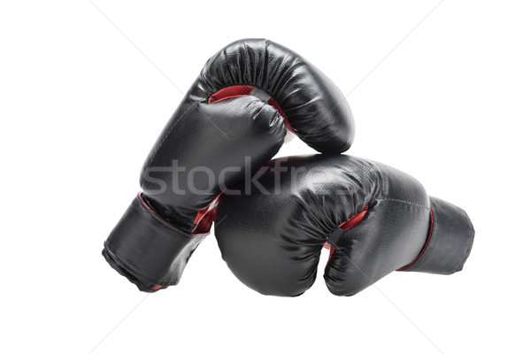 Zwarte bokshandschoenen shot Rood geïsoleerd Stockfoto © LightFieldStudios