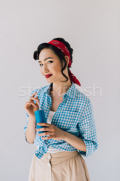 Asya kadın soda içmek portre güzel Stok fotoğraf © LightFieldStudios
