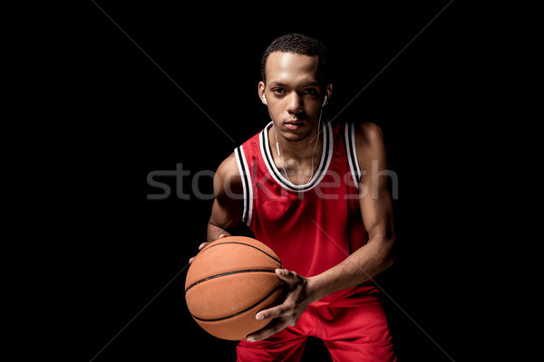 ストックフォト: 小さな · アスレチック · 男 · イヤホン · 演奏 · バスケットボール