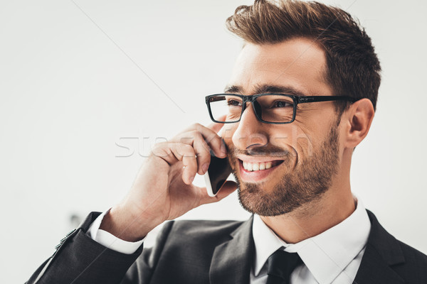 Stockfoto: Zakenman · praten · telefoon · portret · jonge