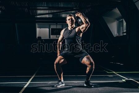 Sportos férfi fekvőtámaszok fiatal izmos ázsiai Stock fotó © LightFieldStudios