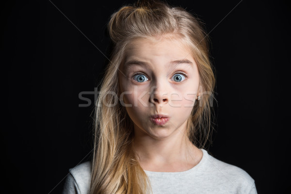 Aranyos szőke nő lány izolált fekete portré Stock fotó © LightFieldStudios