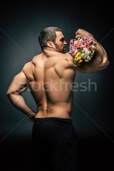 Сток-фото: человека · букет · цветы · вид · сзади · рубашки · изолированный