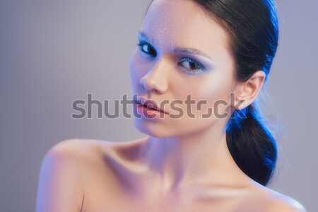 Foto stock: Mujer · helada · cara · naturales · maquillaje