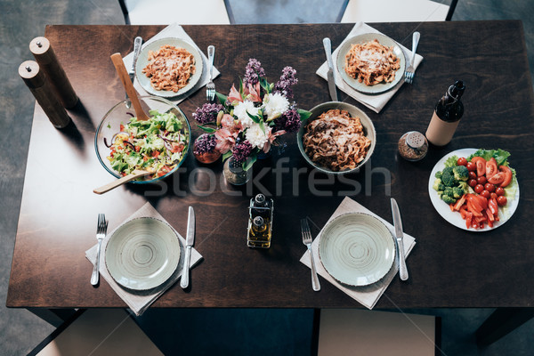 Asztal felszolgált vacsora felső kilátás finom Stock fotó © LightFieldStudios