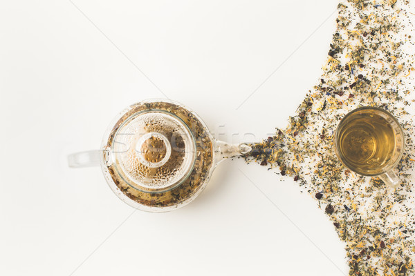 Chá medicinal vidro bule topo ver fresco Foto stock © LightFieldStudios