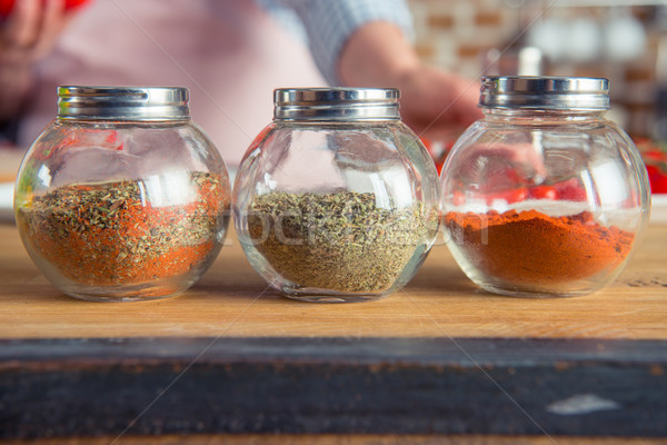 Glass jars with spices Stock photo © LightFieldStudios