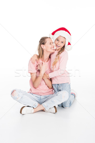 Stock photo: mother and daughter hugging on christmas