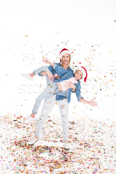 [[stock_photo]]: Famille · confettis · Noël · mère · fille