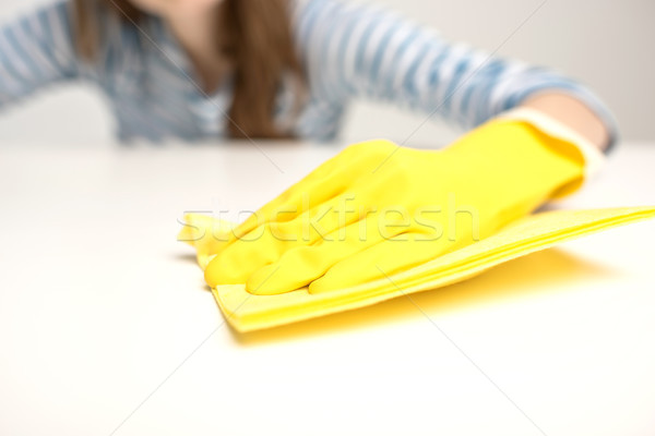 Stock photo: Woman cleaning surface