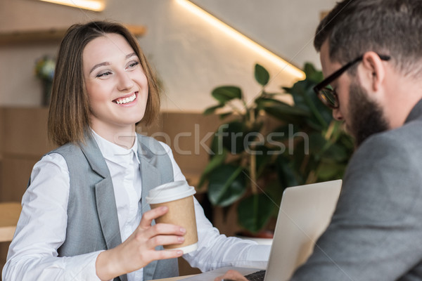 İş ortaklarımız içme kahve genç başarılı kafe Stok fotoğraf © LightFieldStudios