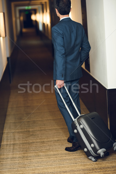 üzletember bőrönd sétál hotel hátsó nézet lövés Stock fotó © LightFieldStudios